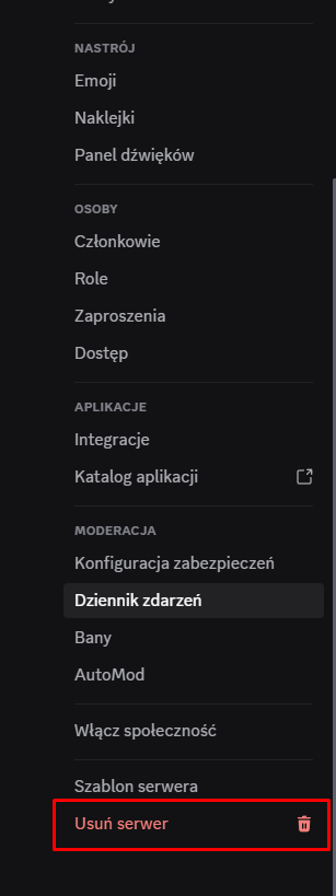 usun serwer